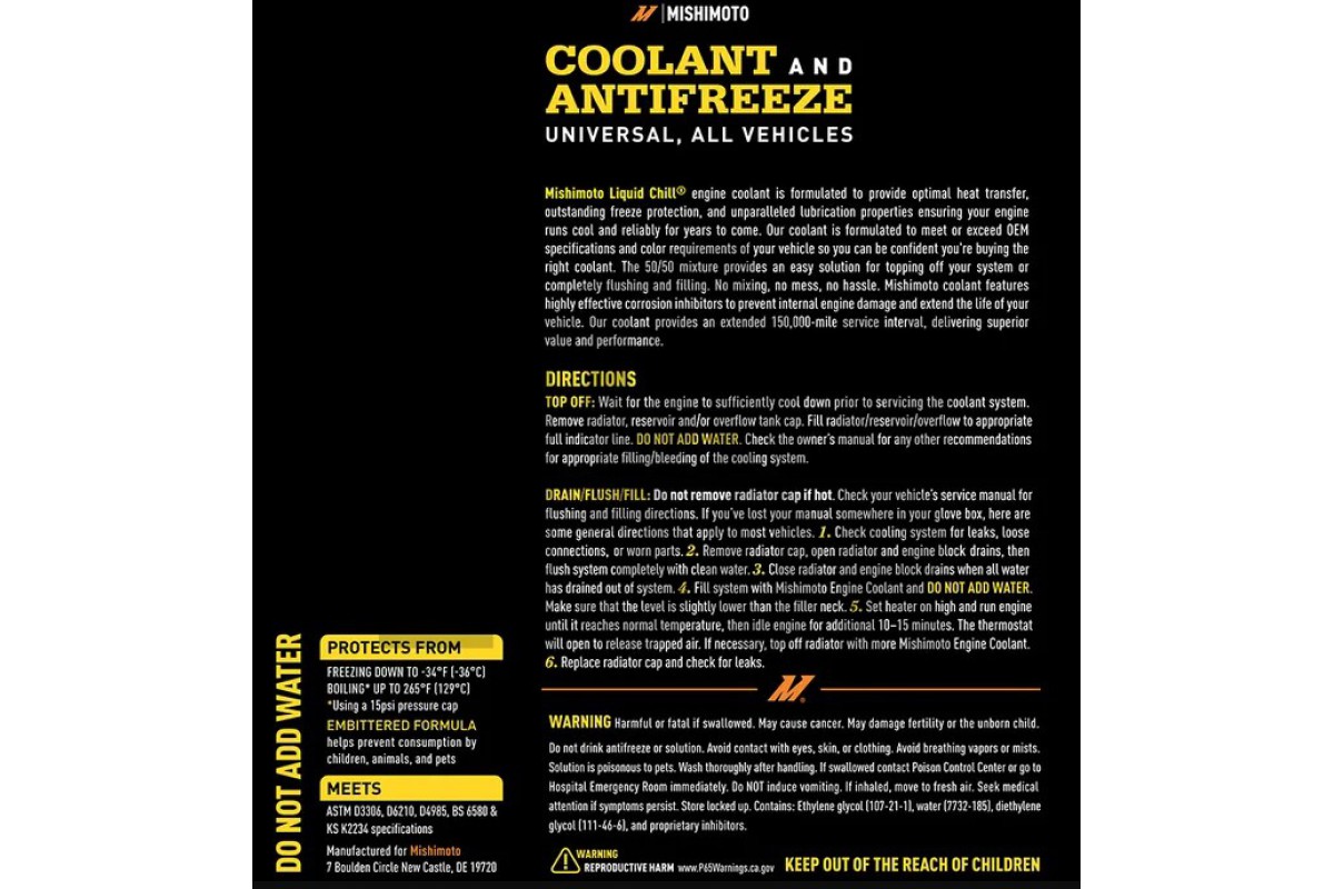 Mishimoto Chill Universal Yellow Coolant Fluid Mishimoto Chill Universal Yellow Coolant Fluid